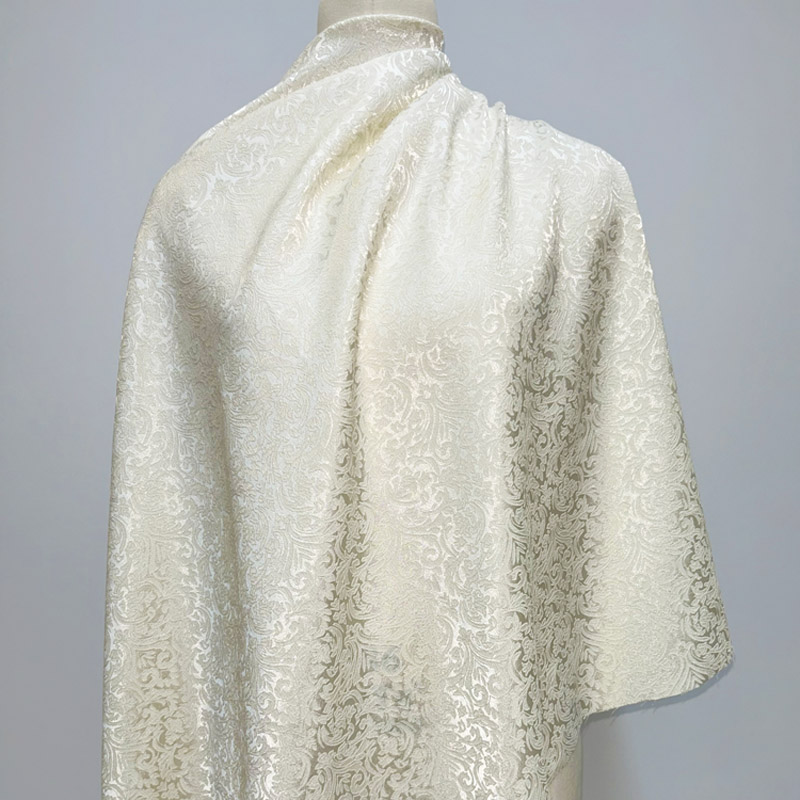 Sewing Textiles - Wstępnie przycięty beżowy żakardowy brokat damasceński,