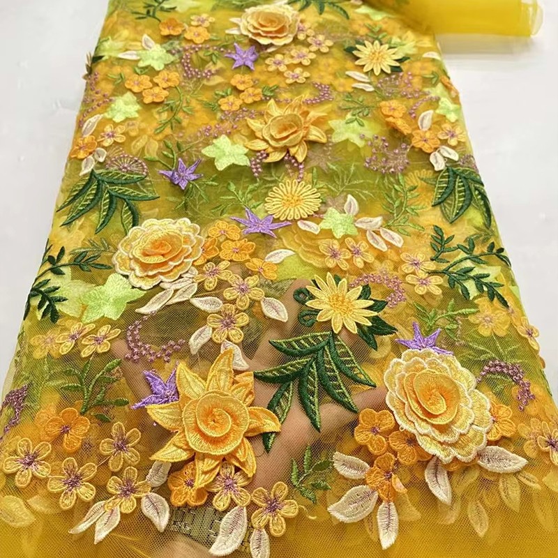 Textile And Sewing Supply - 90x130cm 3D Kwiatowy Haftowany Tiulowy Materiał