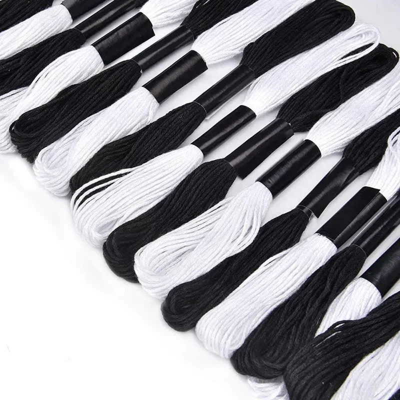 Embroidery Floss Thread - 24 szt. Czarny biały haft krzyżykowy