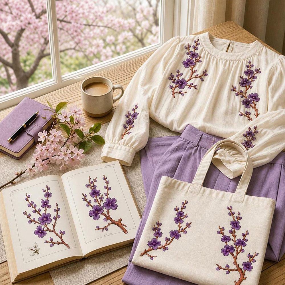 Sewing Textiles - Samodzielnie wykonane naszywki z kwiatem wiśni